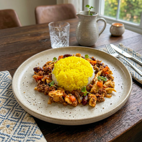 Beef chilli con carne with rice